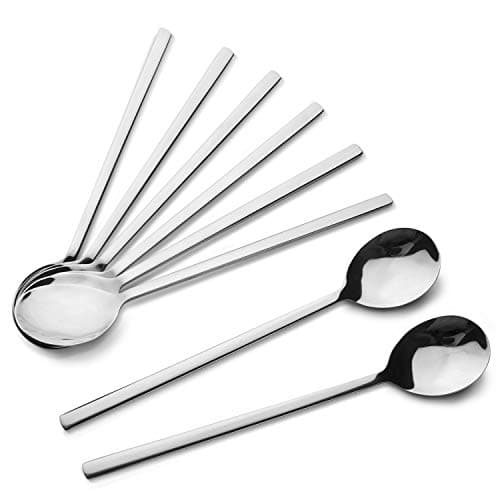 Image of AOOSY Korean Spoon,Stainless Steel Round Soup Spoons Set of 8,Table Spoons,8.5 inch Long Handle Dinner Rice Korean Spoon Set for Home Kitchen Restaurant
