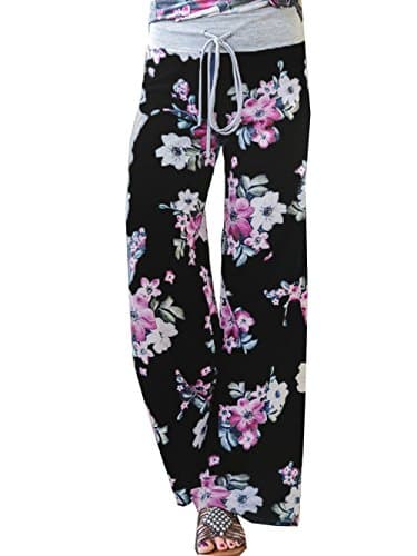 Image of Famulily Womens Palazzo Trousers Floral Wide Leg Yoga Pants(XL,Black4)