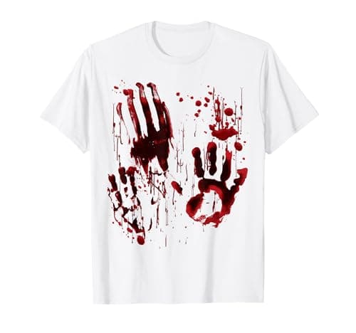 Image of Blood Splatter Blood Stained Bloody Hand Print Zombie Horror T-Shirt