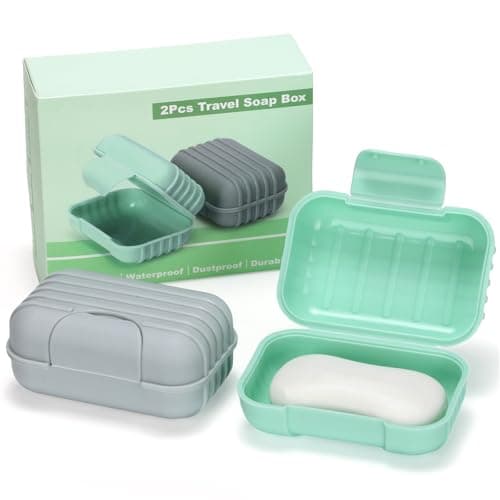 Image of Alyvisun 2 Pcs Travel Soap Dishes with Lid, Portable Soap Container, Soap Box with Raised Bottom, Waterproof Leakproof Soap Dish for Shower, Travel & Outdoor (Green + Grey)