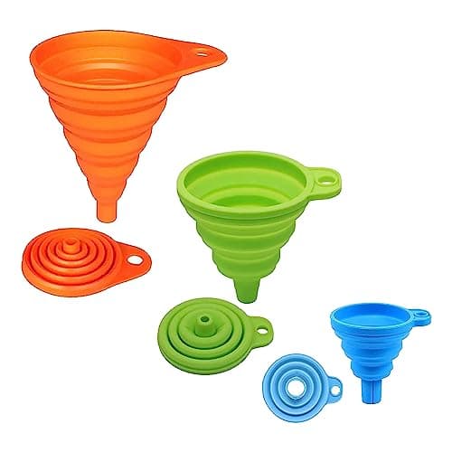 Image of Movstriker 3 Pcs Collapsible Silicone Funnel Set, Rainbow Colors, Small Funnels for Filling Bottles, Containers, Water Bottle, Oil, Liquid Transfer