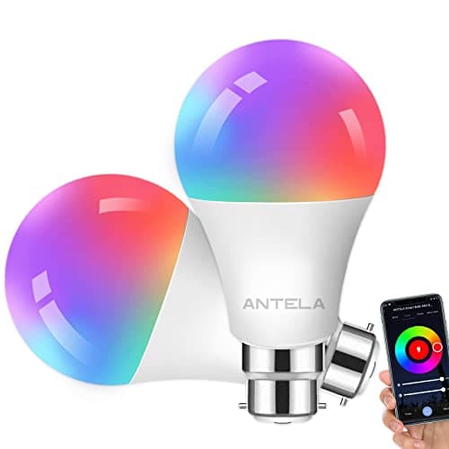 Image of ANTELA Smart Bulb B22 Alexa Light Bulbs, 9W 1000LM LED WiFi Bulb, 2700K-6500K RGB Dimmable Colour Changing, Smart Life App Control, Compatible with Alexa, Google Home, No Hub Required, 2 Packs