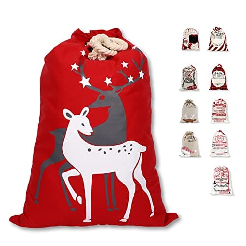 Image of LessMo Christmas Santa Sack, Large Canvas Bag with Drawstring, [Place to Write Wishes] Reusable Event Party Supplies Cotton Bag Party Favors for Large Xmas Package Storage