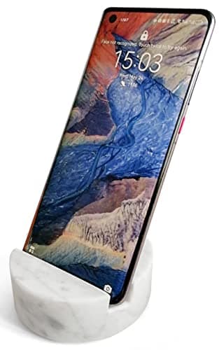 Image of fashciaga Luxurious Marble Cell Phone Stand Holder for Cellphone Tablet On Desk, Countertop, Table, Nightstand. Heavy Solid Real Stone Mobile Phone Stands
