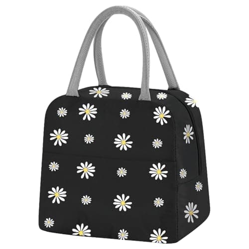 Image of TIECHI Small Insulated Lunch Bags for Women Work School Kids Students Sandwich Food Packed Lunch Bag Tote Cool Bag Reusable Foil Fabric Picnic Lunch Box Organizer (Black)