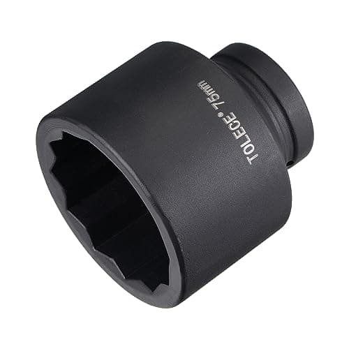 Image of sourcing map 1-Inch Drive 75mm 12-Point Impact Socket, CR-MO Steel 100mm Length, Standard Metric Sizes