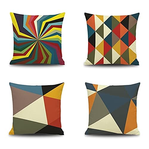 Image of Lieson Throw Pillow Cases 4 Pack, Square Cushion Covers 18 x 18 45x45CM Rhombus Triangle Geometric Pattern Cushion Covers Multicolor, Linen