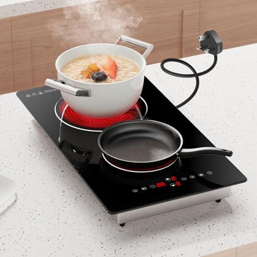 Image of Nardea 2 Zone Ceramic Hob, 30cm Built-In Electric Ceramic Hob with Plug-In Design, Infrared Cooktop with 9 Power Levels, Ultra-Thin 2 Burner Hob for All Cookware