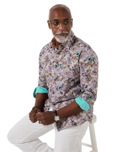 Image of Joe Browns Mens All Over Floral Print Long Sleeve Shirt, Lilac, XL UK