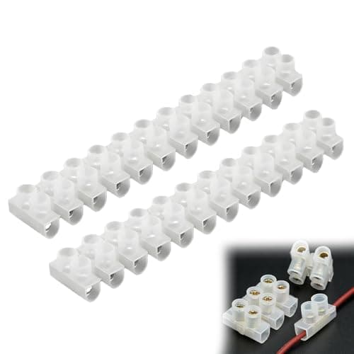 Image of 2 Pack 30A Electrical Connector Blocks 30 Amp 12 Way White Terminal Block Strip Electrical Terminal Connector Strips Electric Wire Chocolate Chock Blocks Connecting for Wiring Cable