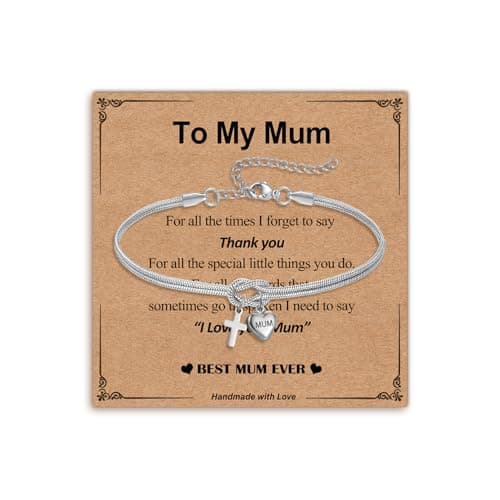 Image of ilasif Gifts for Mum Silver Love Heart Initial Bracelet for Women Letter MUM Cross Bracelet, Mothers Day Gift from Daughter and Son, Valentines Christmas Birthday Jewelry Gifts for Women
