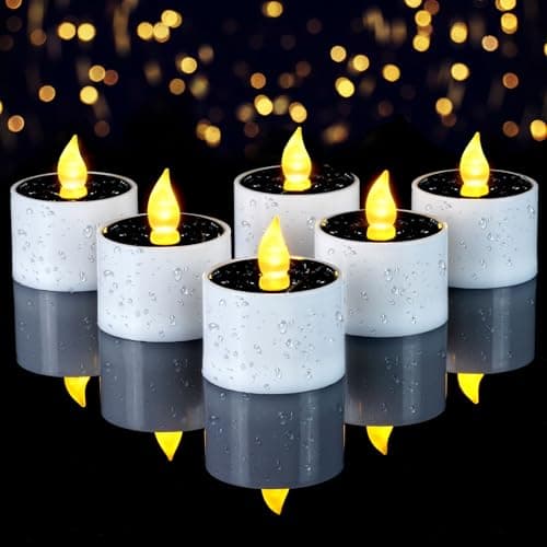 Image of Homemory Solar Candles Outdoor Waterproof, Dusk to Dawn Outdoor Lighting, Reusable LED Tea Light Candles for Lantern Garden Camping and Home Decor, 2.3''x2'', Pack of 6