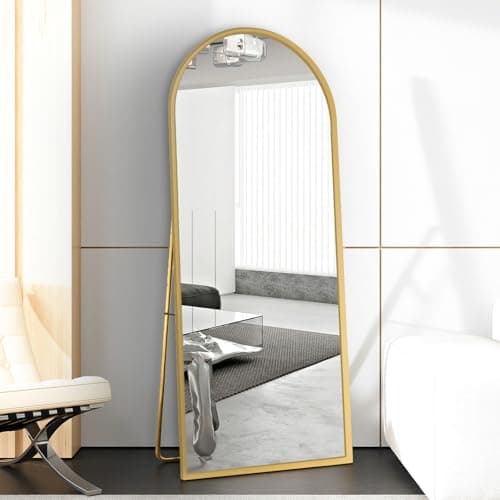 Image of Beauty4U Full Length Mirror Arched Top, 180x80cm Large Free Standing Mirrors, Floor Mirror with Gold Aluminum Alloy Frame for Living Room or Bedroom, Hanging or Leaning