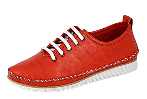 Image of Mod Comfys Womens 5 Eye Softie Leather Shoes - Red - 6 UK