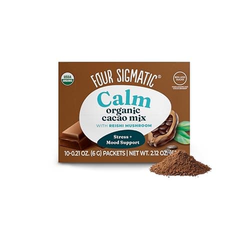 Image of Four Sigmatic Calm Mushroom Cacao Mix – Organic instant cacao with organic reishi mushroom powder – For drinking or baking – Vegan, gluten-free, lactose-free – 10 servings