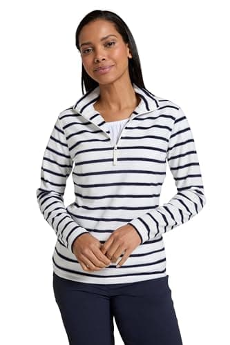 Image of Mountain Warehouse Camber Half Zip Women's Striped Fleece - Lightweight, Warm & Cosy Half Zip Sweatshirt Top - Best for Camping, Outdoors, Travelling & Hiking Beige (Stripe) XXS