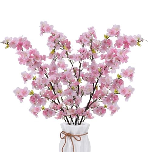 Image of Zythrem 3pcs 110CM Artificial Cherry Blossom Stems Silk Spring Peach Blossom Dark Pink Flowers Bouquet Fake Flowers Arrangements for Indoor Outdoor Wedding Party Hotel Vase Home Decor