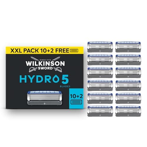 Image of Wilkinson Sword Hydro 5 Razors Blade for Men, Men's Shaver Refill Pack, Skin Hydration, Carbon Coated Blades, 10 Razor Refills Plus 2 Bonus