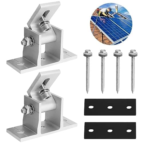 Image of 2 Pcs Solar Panel Mounting Bracket Aluminum Solar Panel Mounting Kit with 4 Pcs Screws 2 Pcs Rubber Gasket Adjustable Solar Panel Roof Mounts for Motorhome, Boat and Off-Gird Roof Installation