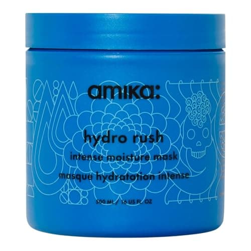 Image of amika hydro rush intense moisture hair mask - hydrating hair care for dry + textured strands - deep conditioner enriched with hyaluronic acid + squalane - provides long-lasting hydration (500 ml)