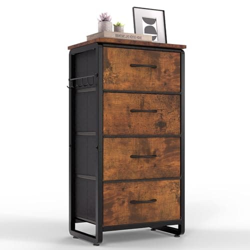 Image of MAXLEAD Chest of Drawer with 4 Drawers, Large Capacity Storage Organiser Unit, Fabric Dresser for Bedroom, Living Room, Hallway - Brown