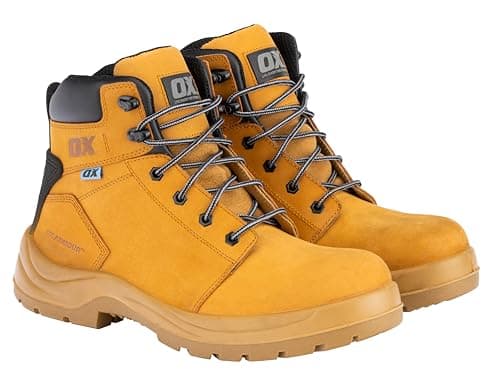 Image of OX Attitude Honey Nubuck Leather Safety Work Boots - Size 10, Slip & Water Resistance, Breathable Mesh Lining,Fiberglass Toecap for Extra Protection, Non Metallic Anti Penetration Insole Sheet