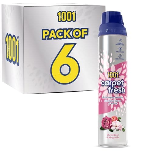 Image of 1001 Carpet Fresh Blush Rose & Magnolia Carpet Freshener Spray 300ml (Pack of 6) – Odour Eliminator, Quick Dry Foam, Long Lasting Fragrance, Carpet & Rug Deodoriser