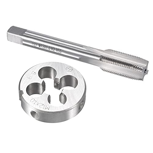 Image of sourcing map M12 x 1mm Metric Tap and Die Set, Machine Thread Screw Tap with Round Threading Die, Tap & Die Kit for Nut Screw Bolt Thread Repair