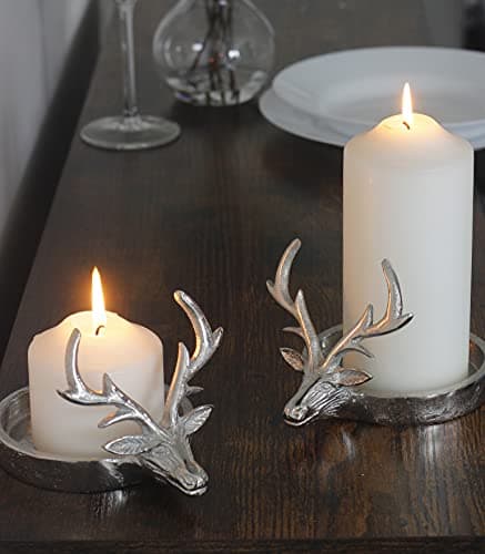 Image of Marco Paul 2 Pcs Stag Pillar Candle Holders Tray Set Reindeer Christmas Decorations Christmas Table Fireplace Mantlepiece Living Wedding Party Living Room Decoration Candle Holders for Pillar Candles