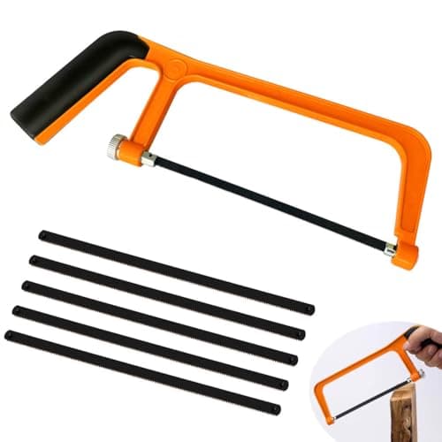 Image of Mini Hacksaw 6 in with 5 Manganese Steel Blade, 150mm Cut Hack Saw Set, Cutting Hand Saw (Orange)