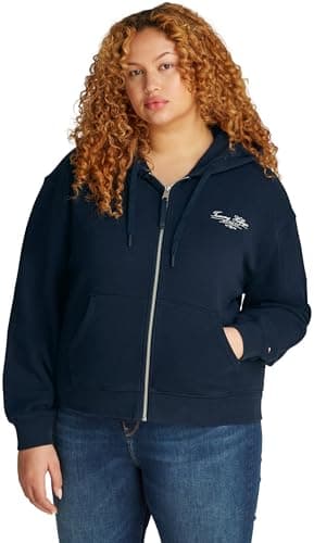 Image of Tommy Hilfiger Women’s Script Zip Cotton Hoodie, Blue (Dark Night Navy), 22