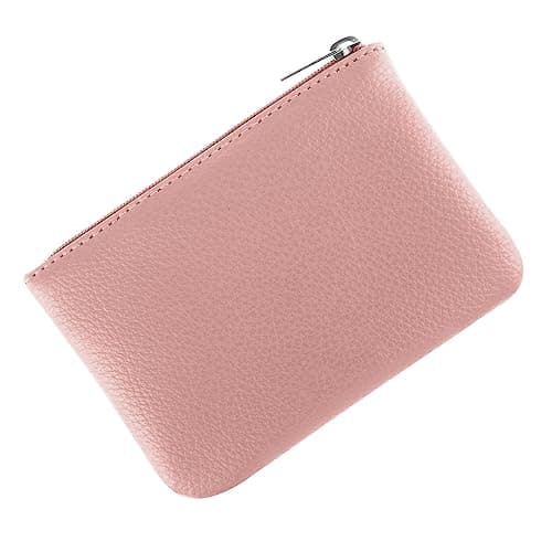 Image of simarro Coin Purse, Vegan Leather Lychee Pattern Zipper Change Purse Portable Coin Wallet Mini Change Holder for Women Coin Pocket for Women Credit Card Folded Bills ID Key Headset Lipstick(Pink)
