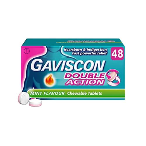 Image of Gaviscon Double Action, Chewable tablets, Mint Flavour, flavour, 48 tablets, Heartburn & Indigestion, Fast powerful relief, Gets to work in minutes, Dual relief on the go, instant Relief