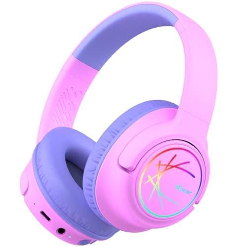 Image of iClever Kids Bluetooth Headphones with LED Lights, BTH18 Safe Volume 74/85dBA, 43H Playtime, Bluetooth5.3 Kids Headphones Wireless Aux Cord for iPad/Tablet/Travel/School, Pink/Blue