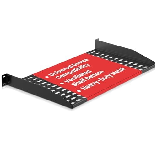 Image of Pyle Rack Shelf 48cm, 1U Vented Cantilever Tray for Desk Cable Management, Under Desk Cable Tray, PC Holder, Wire Organiser, Home Cloud Storage, Black Steel Mount Stand