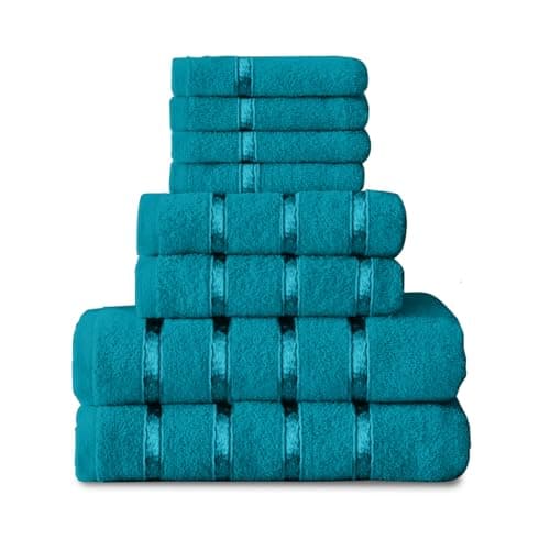 Image of GC GAVENO CAVAILIA 8 Piece Towel Bale Set, Quick Dry Highly Absorbent Cotton Towel Sets Bathroom, Teal Towels Sets 450 GSM, 4x Face Towel 2x Hand Towels 2x Bath Towels