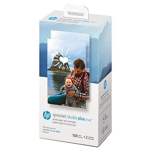Image of HP Sprocket Studio Plus 4 x 6” Photo Paper and Cartridges (Includes 108 Sheets and 2 Cartridges) – Compatible only with HP Sprocket Studio Plus Printer, White