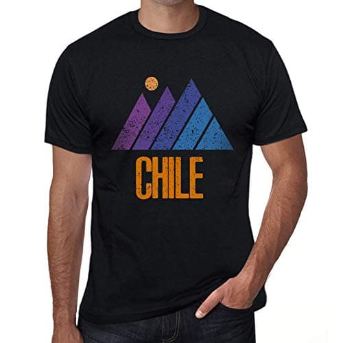 Image of Men's Graphic T-Shirt Mountain Chile Eco-Friendly Limited Edition Short Sleeve Tee-Shirt Vintage Birthday Gift Novelty Deep Black 3XL