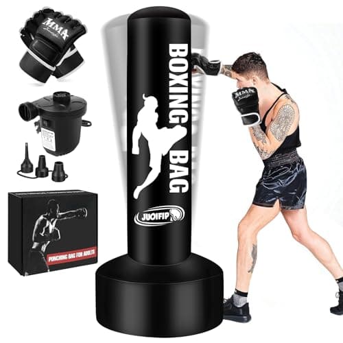 Image of Standing Punching Bag for Adults with Pump and Gloves, 69'' Kick Boxing Bag with Stand Inflatable Freestanding Heavy Bag Kicking Bag for Training MMA Muay Thai Fitness