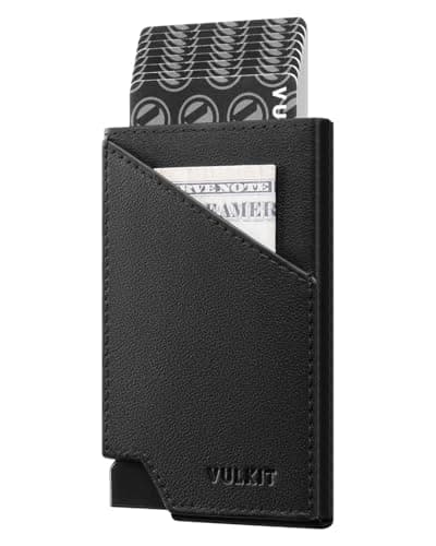 Image of VULKIT Pop up Card Wallet Top-Grain Genuine Leather RFID Blocking Slim Aluminum Metal Bank Card Holder Case with Business Money Pocket for Credit Cards Notes and Coins