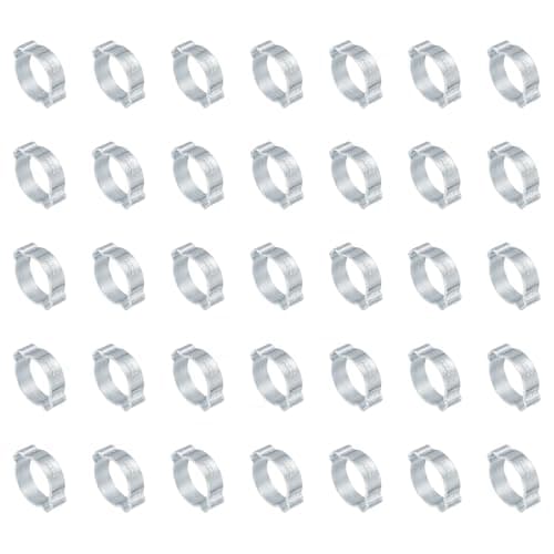 Image of PATIKIL 35 Pack 20-23mm Double Ear Hose Clamp, Galvanized Steel O Clip Crimp Rings for Fuel Petrol Pipe Tube Fitting Connections, Silver Tone
