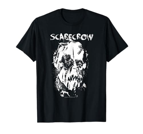 Image of DC Comics Batman Begins Scarecrow Face Unisex Adult T-Shirt - Black, Short Sleeve, Crew Neck, Star Print, Movie & TV T-Shirts, Casual Comic, Lightweight, Classic Fit, Cotton, Machine Wash, Size S