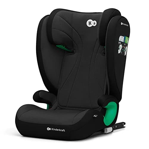 Image of Kinderkraft JUNIORFIX2 Car Seat for 4-12 Years, I-Size 100-150 cm, Group 2/3, Toddler car seat with Isofix, Adjustable Headrest, Reinforced Side protections, Wide and Comfortable seat, Black