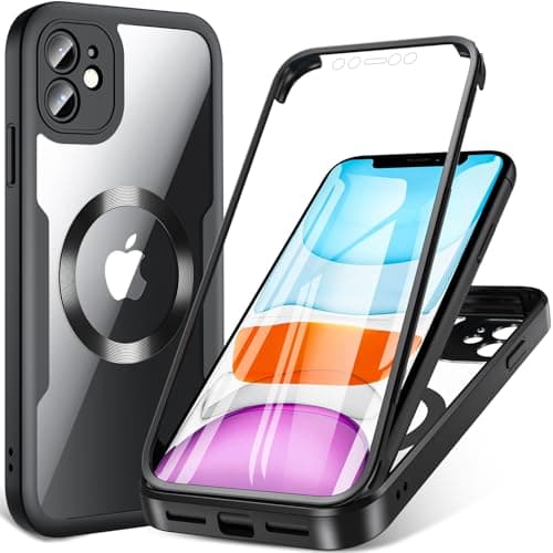 Image of For iPhone 11 Case,Magnetic iPhone 11 Phone Case 360 Full Body Bumper Clear Back iPhone 11 Cover Compatible with Magsafe and Built-in Screen Protector iPhone 11 6.1 inch (Black)
