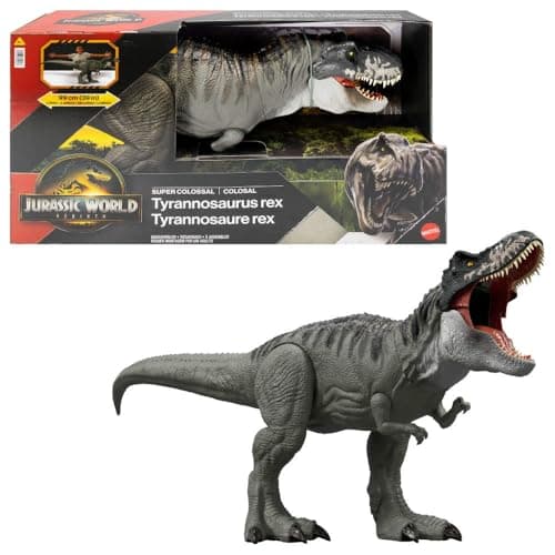 Image of Mattel Jurassic World Rebirth Super Colossal Tyrannosaurus Rex Action Figure, T-Rex Dinosaur Toy Swallows Minis, Movie-Accurate Posable​​​, JGB52