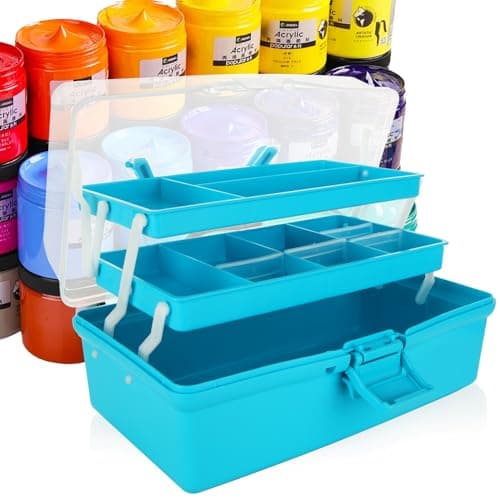 Image of ASelected 3 Layer Craft Storage Box 3 Layers Plastic Cantilever Craft Box Medicine Organizer Tools Cosmetic Pens Sewing Box With 2 Trays For Medicine, Tools, Art Materials,Toy,Cosmetic (Blue)