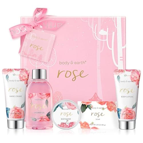 Image of BODY & EARTH Bath Spa Women Gift Set 5 Pcs Rose Gifts Sets Box for Her Pamper Gift for Womens with Soap Shower Gel, Body Lotion Mothers Day Gifts Christmas Valentine Gifts for Women