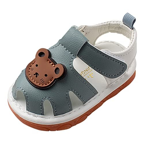 Image of Boys Girls Summer Squeaky Sandals Kids Closed-Toe Anti-Slip Premium Rubber Sole Toddler First Walking Shoes (Blue, 5.5 Infant)