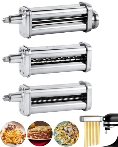 Image of HOMGEN 3 Pack Pasta Attachment Set for All Kitchenaid Stand Mixer Including Pasta Sheet Roller, Spaghetti Cutter, Fettuccine Cutter with 8-Speed Adjustable to Enjoy Cooking Fun