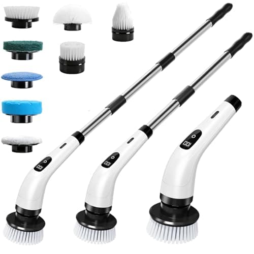 Image of Hqynss Electric Spin Scrubber, Cordless Scrubbing Brush with 8 Brush Heads, Extendable Long Handle Rechargeable Cleaning Brush, USB-C Charging, for Floor, Tile, Bathroom, Kitchen, Shower Tub